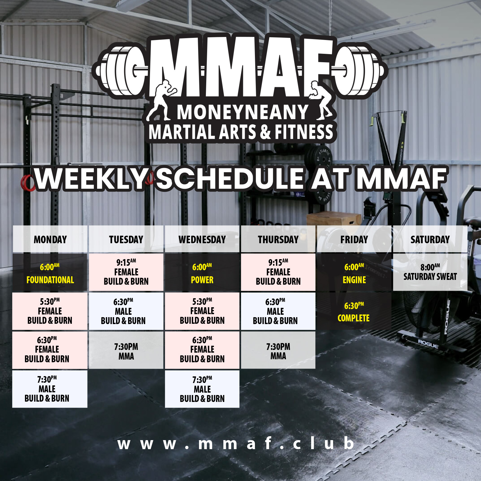 MMAF TImetable schedule 26 Oct 2025